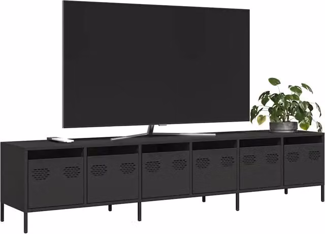 Mobile TV-Credenza per TV-Console TV Nero 202x39x43,5 cm in Acciaio Laminato a Freddo 737326