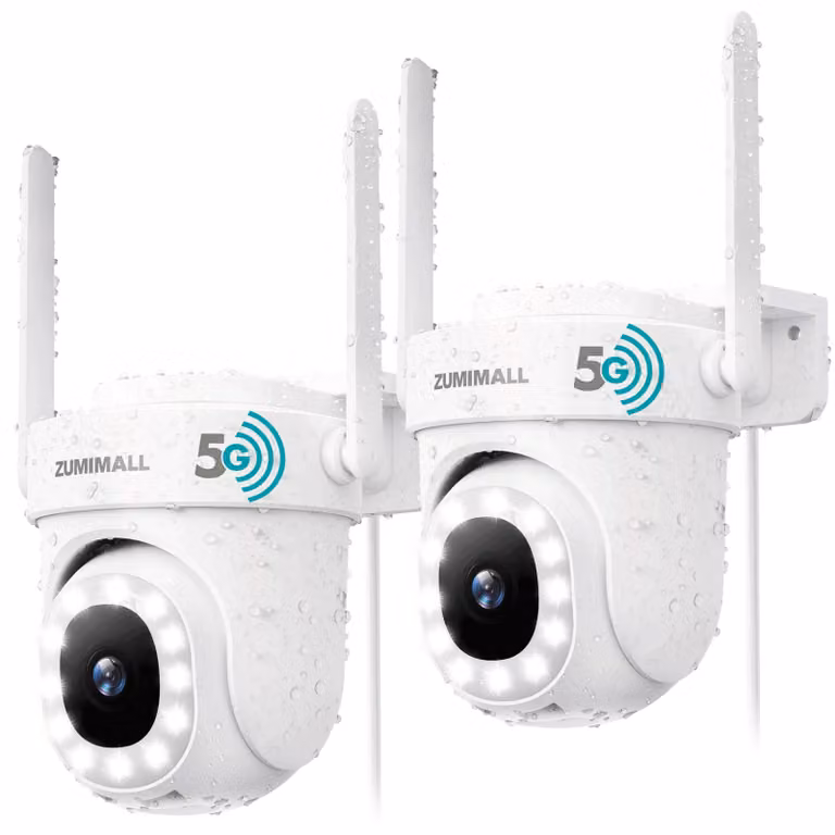 Telecamera di sicurezza esterna - 5MP, Wi-Fi - PTZ (rotazione orizzontale 355°, verticale 90°) - Visione notturna a colori - Grado di protezione IP66 (resistente all'acqua)