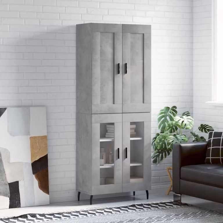 Credenza moderna vidaXL in legno multistrato e metallo, colore grigio, L/P/H: 69,5 x 34 x 180 cm