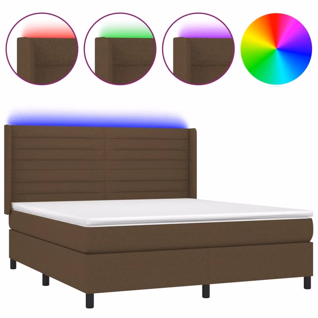 Letto a Molle Materasso e LED MarroneScuro 180x200cm in Tessuto