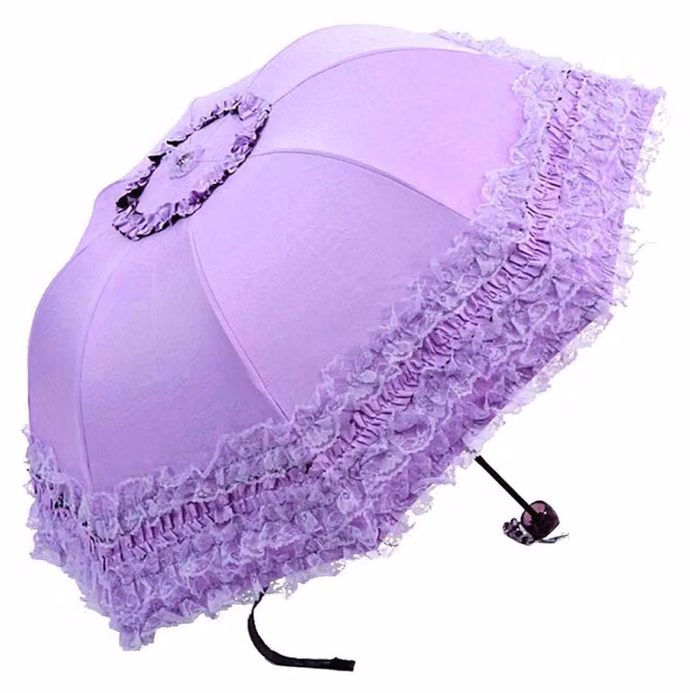 Ombrello pieghevole vintage con pizzo e ricami floreali tridimensionali - Blu