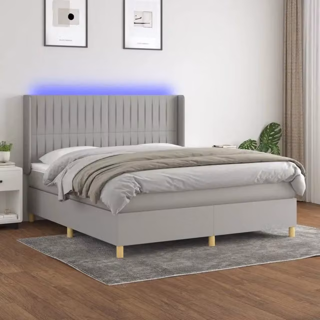 Letto con Materasso a Molle e Illuminazione LED vidaXL, Grigio Chiaro, L/P/H: 160 x 200 x 128 cm – 1