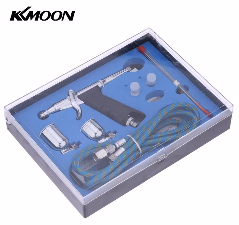 Set professionale di aerografi a pistola KKmoon con tubo flessibile, 3 ugelli e 2 serbatoi per pittura artistica, tatuaggi, spray, modellismo e decorazione delle unghie con aerografo
