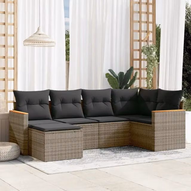 Set Divano da Giardino VIDAXL a L in Polyrattan Grigio con Cuscini, 6 Posti – 1
