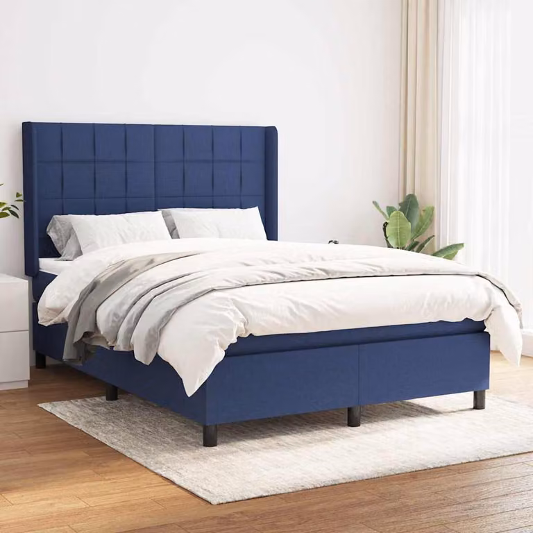 vidaXL Giroletto a Molle con Materasso Blu e Bianco in Tessuto L/P/H: 140 x 200 x 128 cm