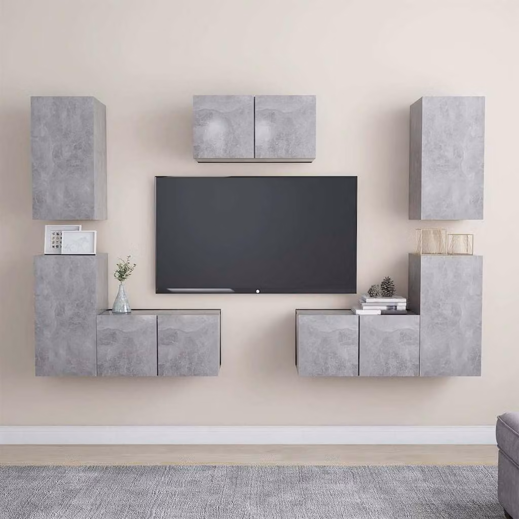 Set di mobili porta TV moderno vidaXL in legno e MDF, 7 pezzi, Grigio, L/P/H: 160 x 30 x 60 cm