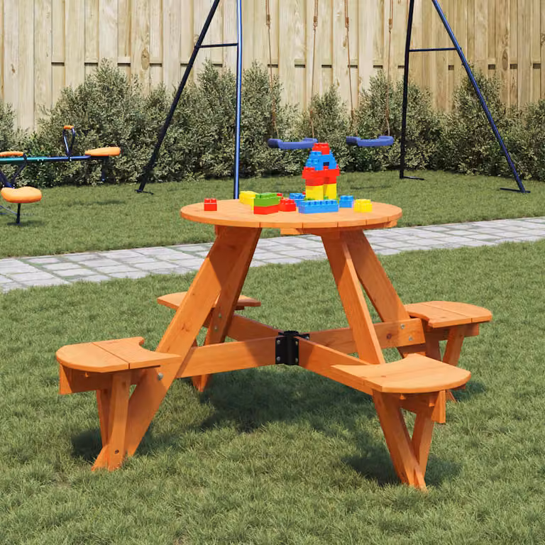 vidaXL Tavolo da picnic rotondo per 4 bambini in legno di abete marrone L: 120 cm, P: 120 cm, H: 60 cm