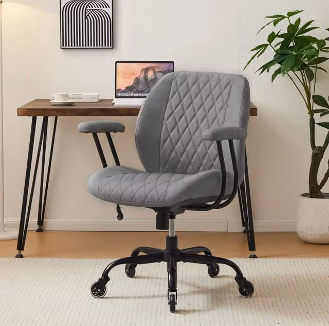 Sedia ergonomica MODFU in pelle grigia per ufficio e casa con braccioli e ruote