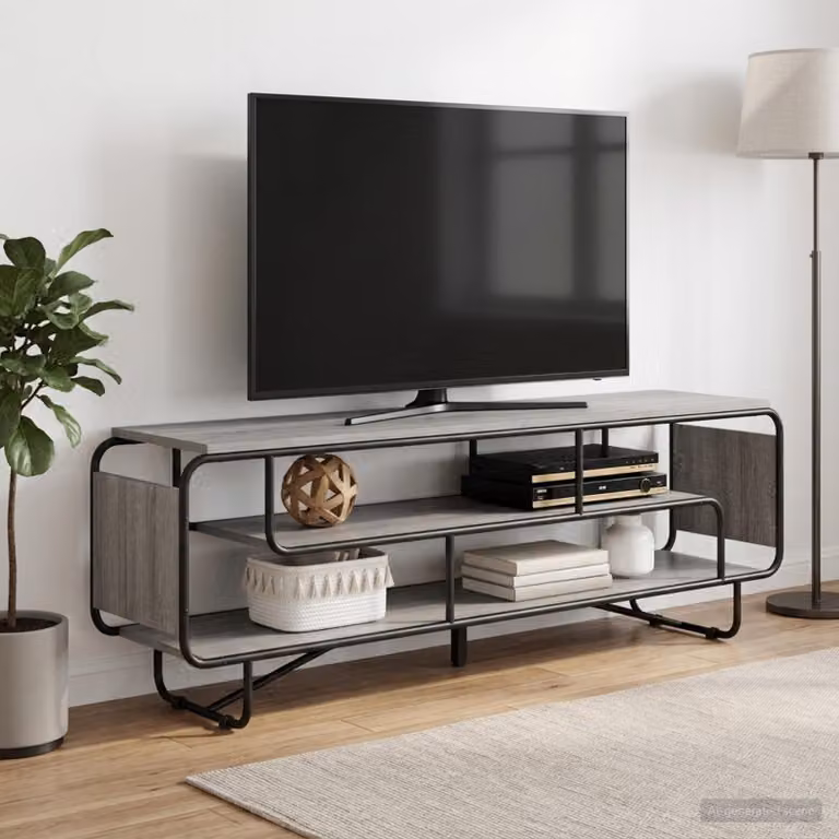 vidaXL Supporto TV in stile industriale grigio con legno ingegnerizzato e metallo, L 180 x P 36 x H 45 cm