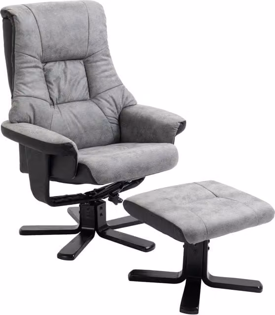 Poltrona Relax con Hocker ¨C Minimal ¨C Grigio, Tessuto, Girevole, 78x83x109 cm