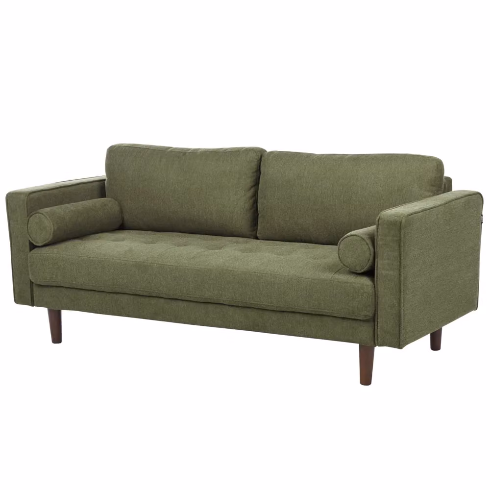 Divano 3 posti Beliani in tessuto verde stile retrò con schienale imbottito e cuscini inclusi L: 177 cm, P: 78 cm, H: 74 cm – 2