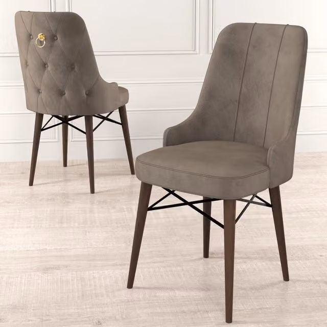 Set di 6 sedie da pranzo DMORA Cressa in ecopelle marrone con struttura in metallo e legno per cucina e sala da pranzo