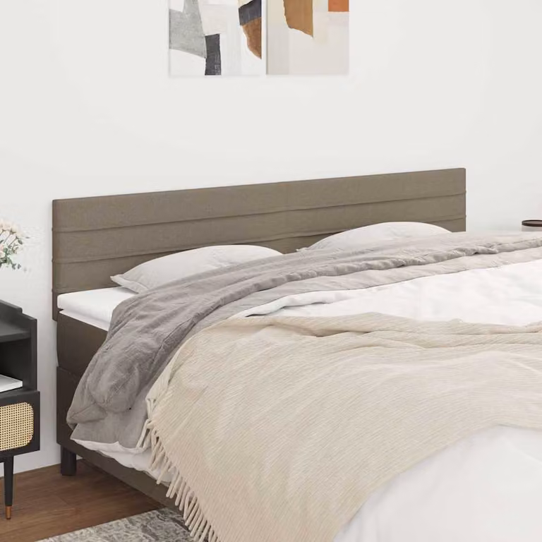 Testiera per letto vidaXL in tessuto color tortora con struttura in legno e MDF, L: 160 cm, P: 5 cm, H: 78-88 cm
