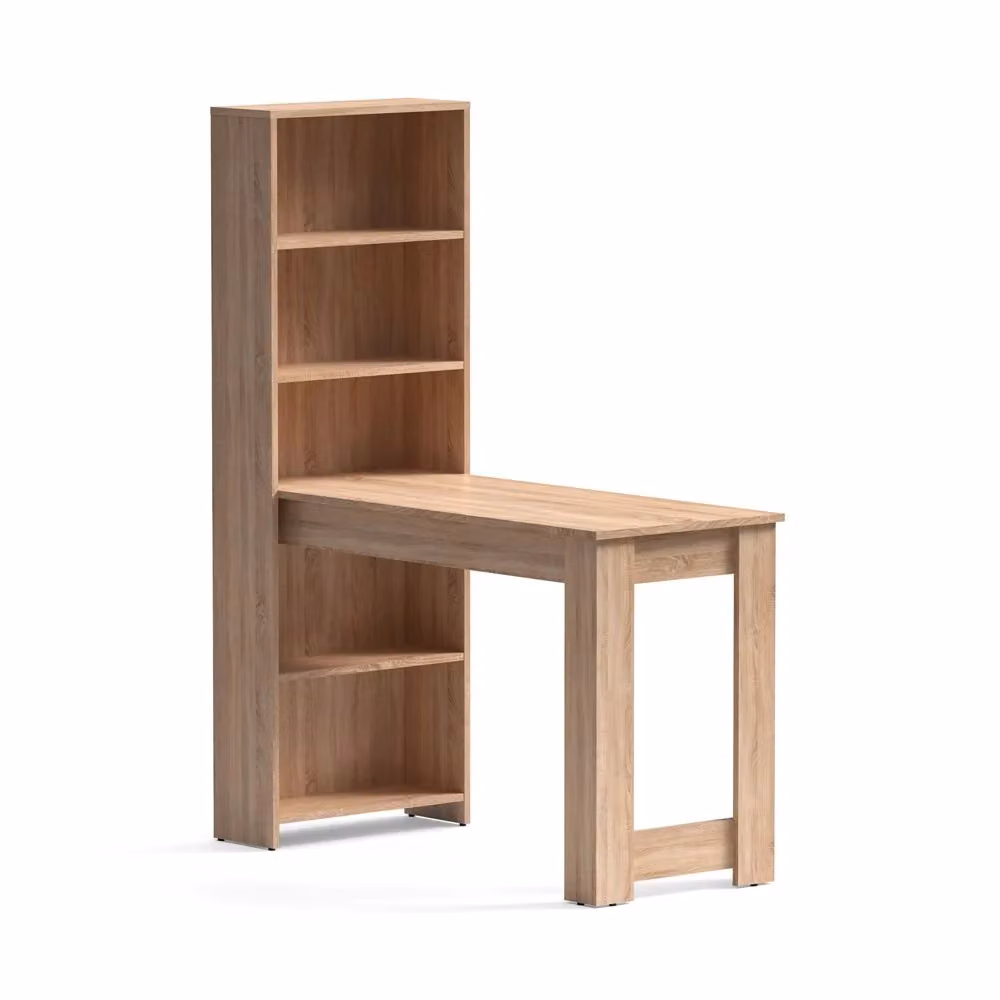 Scrivania Moderna con Libreria Integrata in MDF Laminato Colore Rovere e Bianco L/P/H: 120 x 53,8 x 76,7 cm – 2