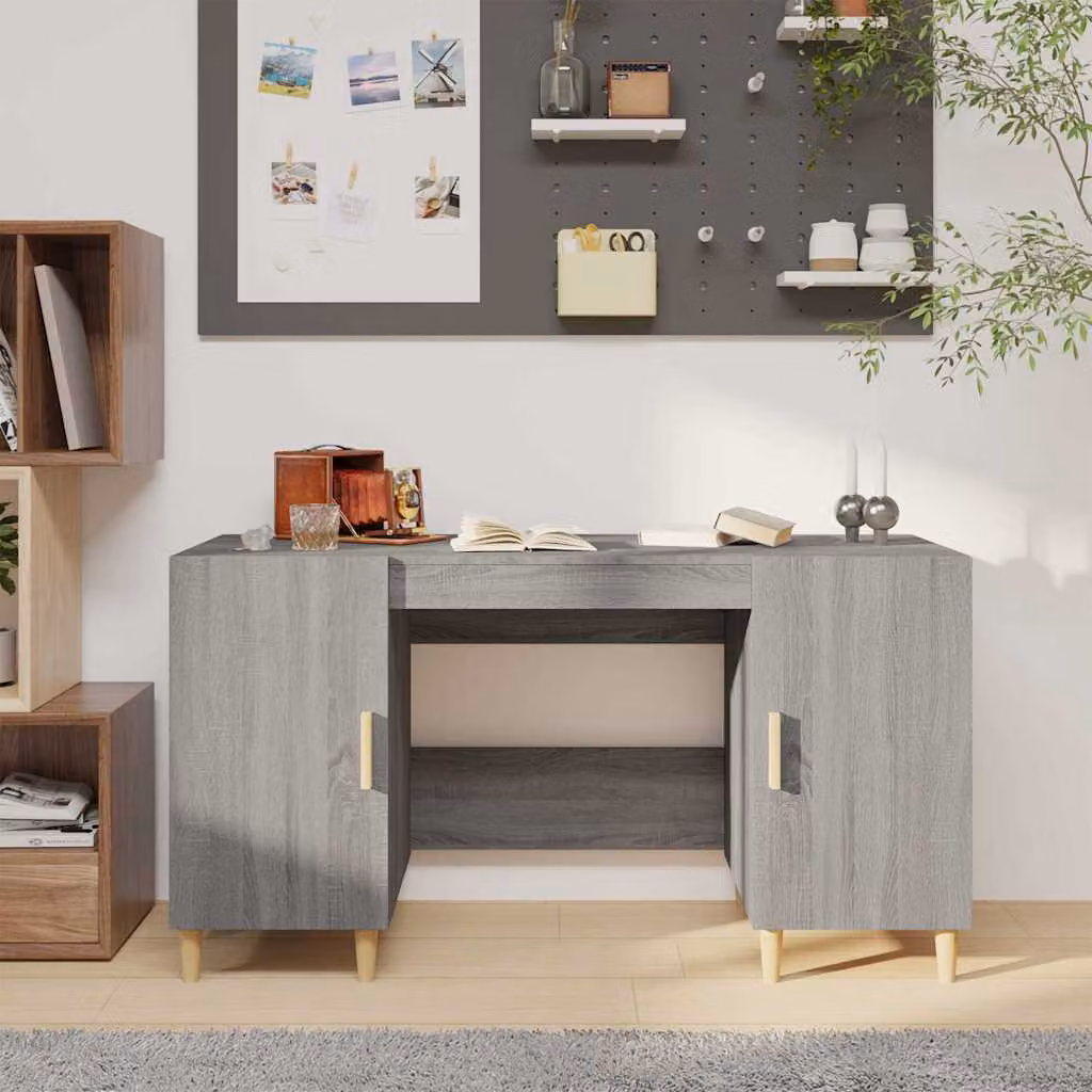 Scrivania da ufficio vidaXL in legno grigio, L 140 x P 50 x H 75 cm