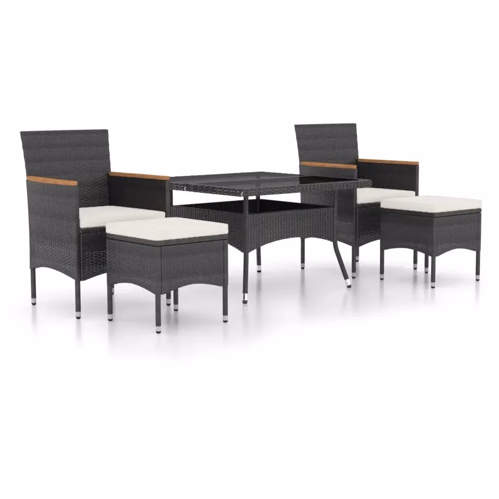 Set da giardino vidaXL in 5 pezzi in polyrattan e vetro temperato nero con tavolo quadrato in legno di acacia L: 120 cm, P: 75 cm, H: 75 cm – 2