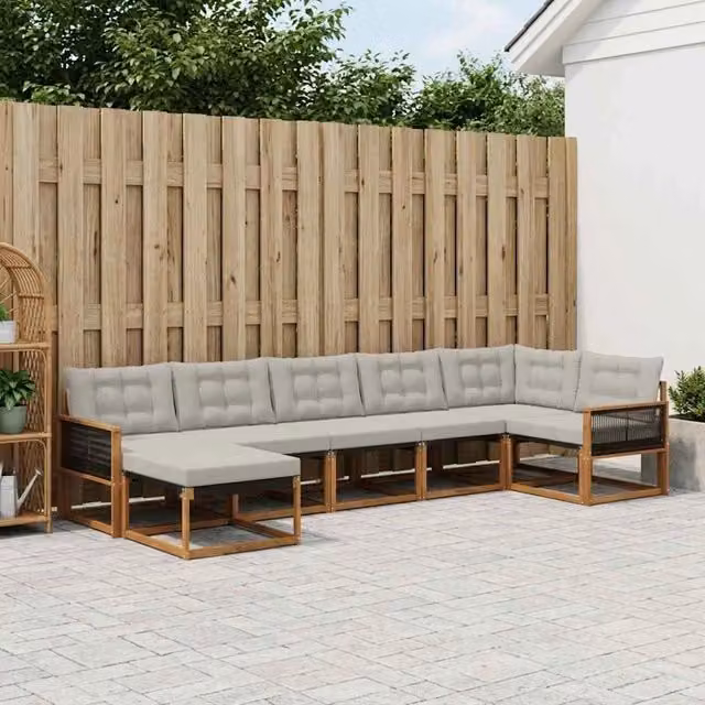 Set di divani da esterno 7 pz Naturale e Grigio Chiaro 3381567
