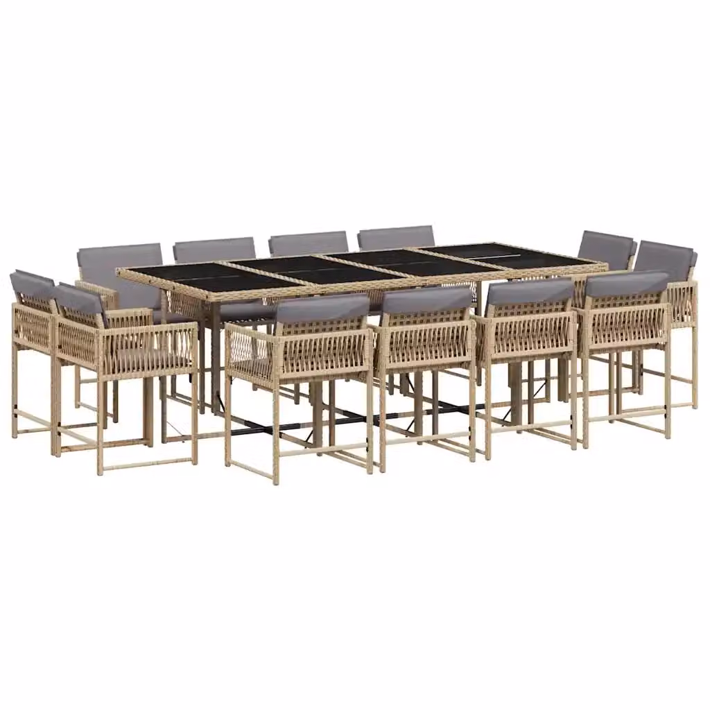 Set Pranzo da Giardino vidaXL in Polyrattan con Cuscini Beige, Nero e Grigio, 13 pz – 2