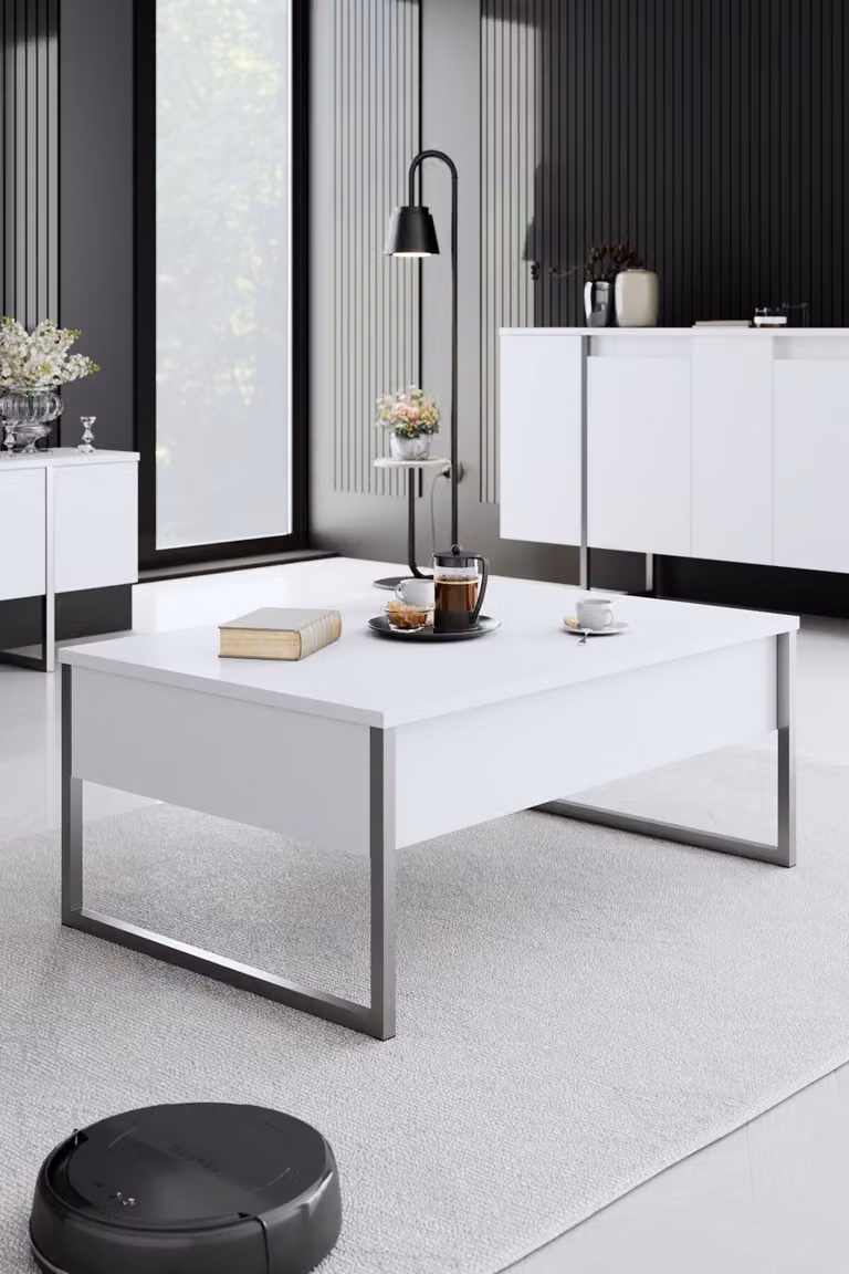 Skye Decor, Luxe - Bianco, Argento, Couchtische, Weiß, 90 x 40 x 60 cm