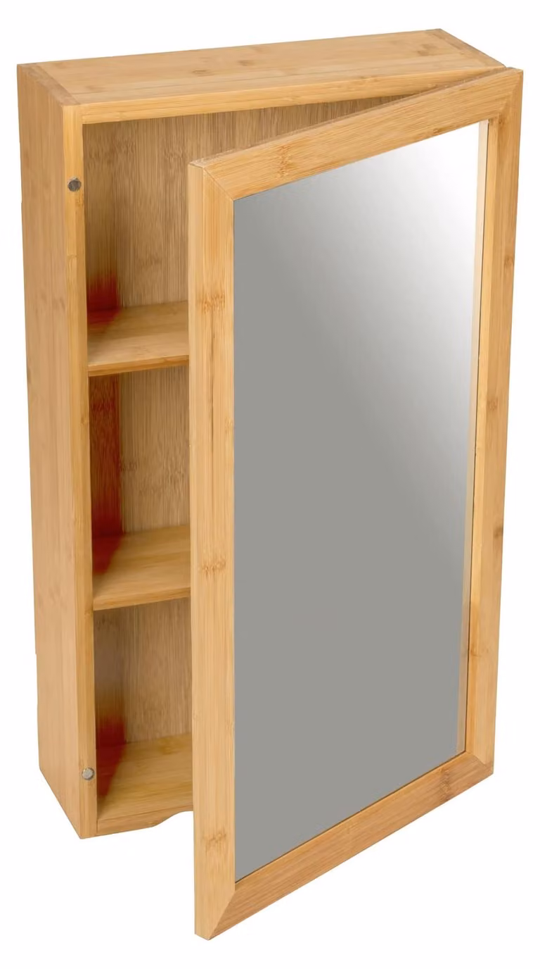 Specchio da bagno in bambù, stretto, dimensioni 35x60x15 cm, con chiusura magnetica