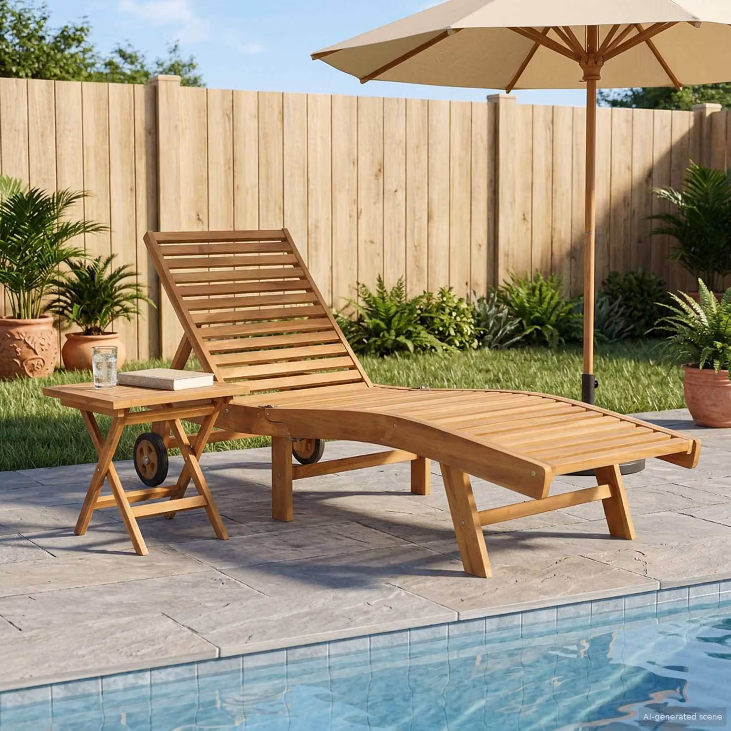 Set di 2 lettini da sole vidaXL in legno di teak massiccio marrone con poggiatesta regolabile