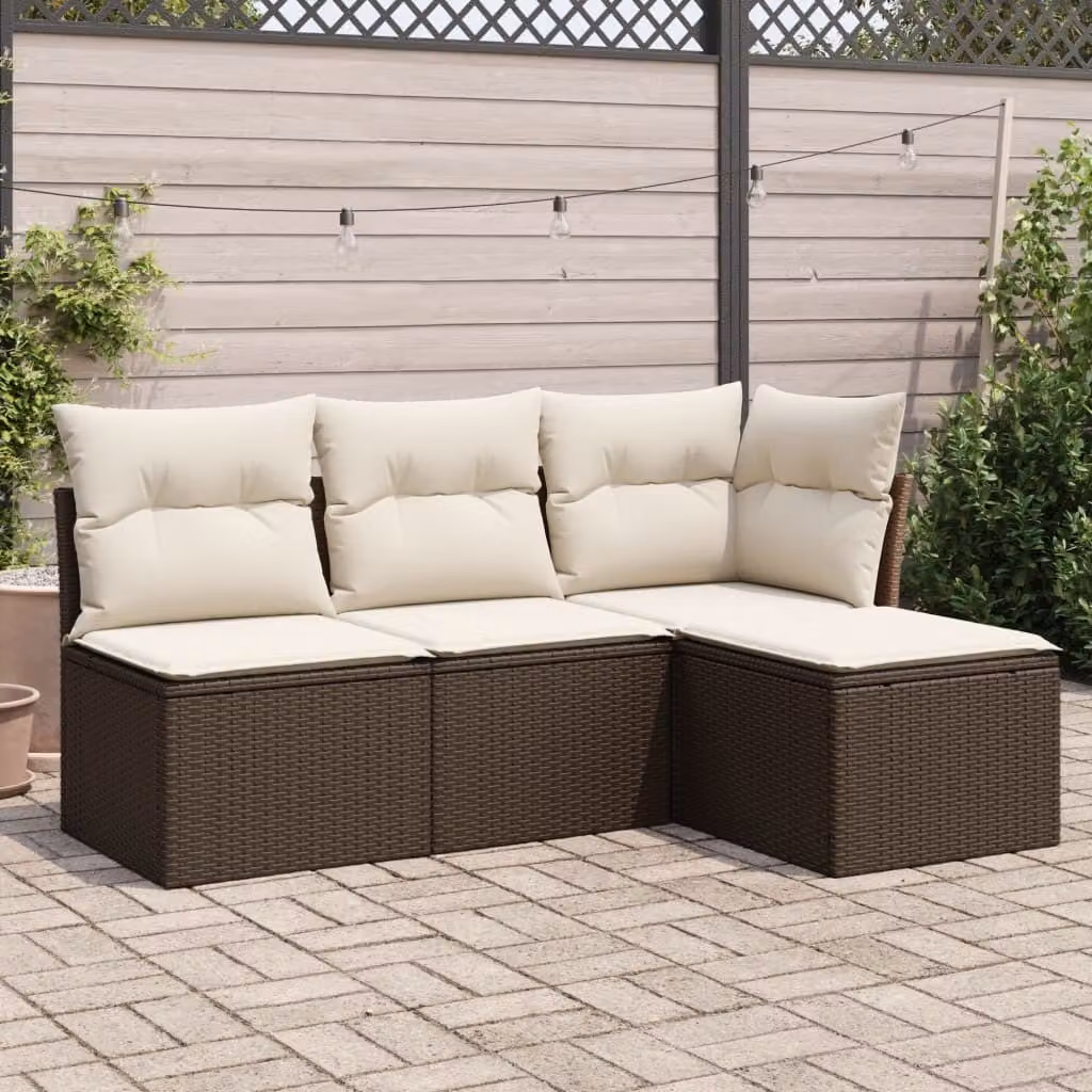 Maison Exclusive - Set Divano da Giardino 4 pz con Cuscini Marrone in Polyrattan