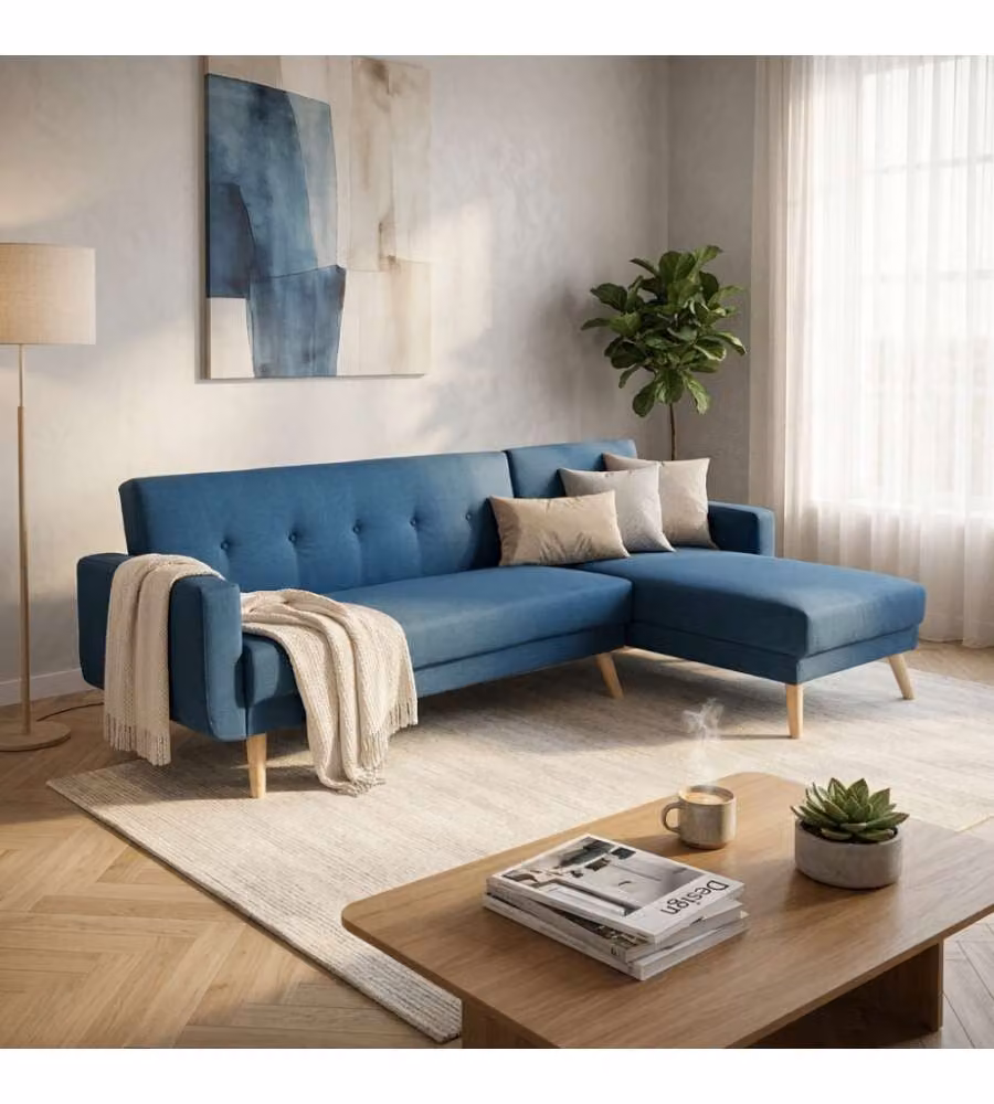 Divano Letto Arthur Cosma Blu con Struttura in Metallo e Legno e Rivestimento in Tessuto – 1