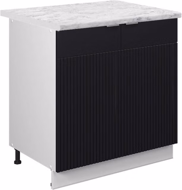 Mobiletto base cucina Fame-Line Nero rigato/Bianco 80 cm piano di lavoro Marmo Vicco