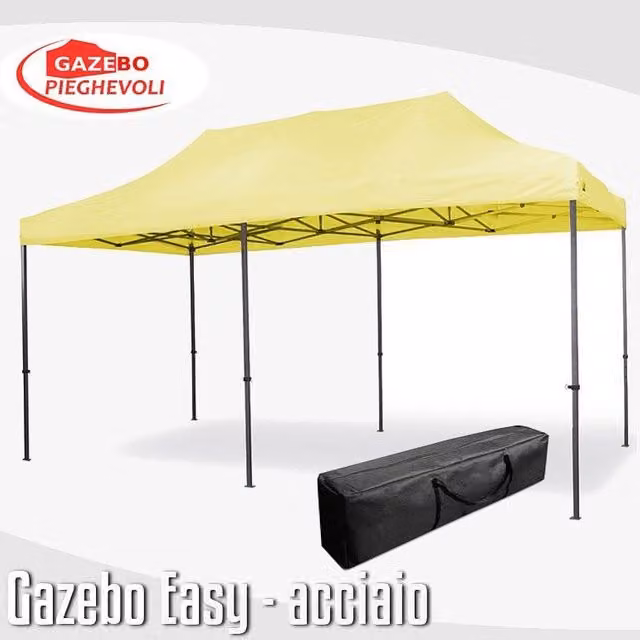 Gazebo 3x6 m giallo pieghevole portatile estendibile richiudibile estensibile acciaio SENZA laterali per fiere eventi stand chiosco tenda tendone mercato mercatino