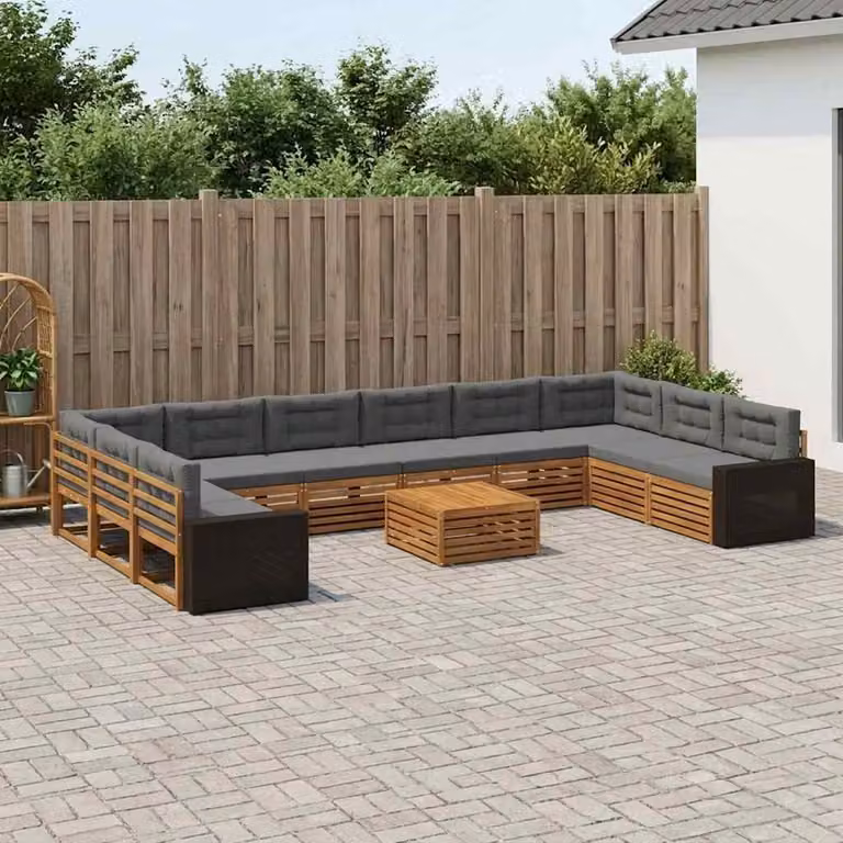 Set di divani da giardino vidaXL in legno di acacia massello, 11 pezzi, marrone e grigio