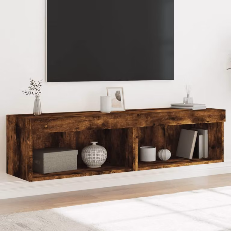 Set di 2 Mobili Porta TV vidaXL con Luci LED Integrate, Design Moderno in Rovere Fumo, L/P/H: 60 x 30 x 30 cm