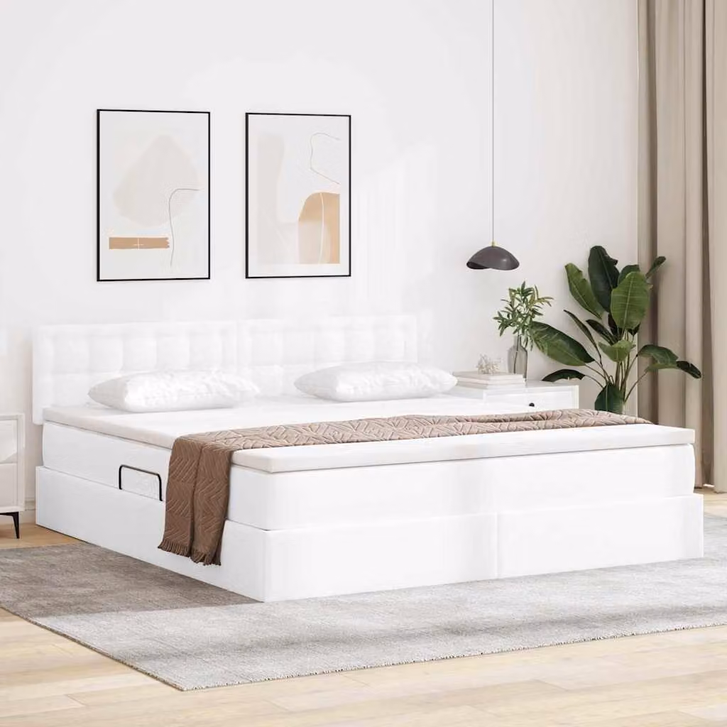 Letto con contenitore e illuminazione LED vidaXL, colore bianco, L/P/H: 180 x 200 cm