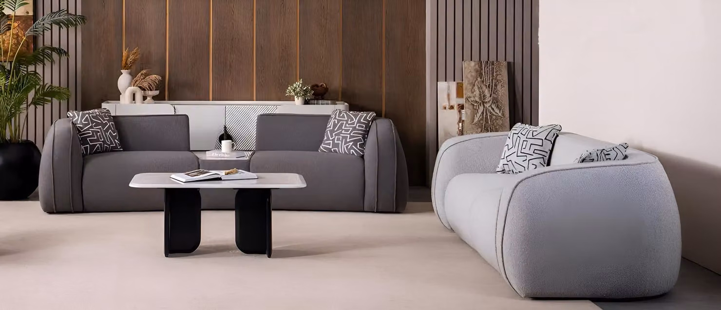 Graues Sofa-Set Designer Stoffcouch Moderne Wohnzimmer Polstermöbel
