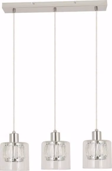 Lampada a sospensione con barra cromata, 3 paralumi in vetro, Elmo 3xE14 40W REA338833-06 Reality