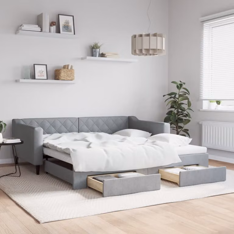 vidaXL Divano Letto con Cassetti in Tessuto Grigio Moderno L/P/H: 190 x 100,5 x 66,5 cm