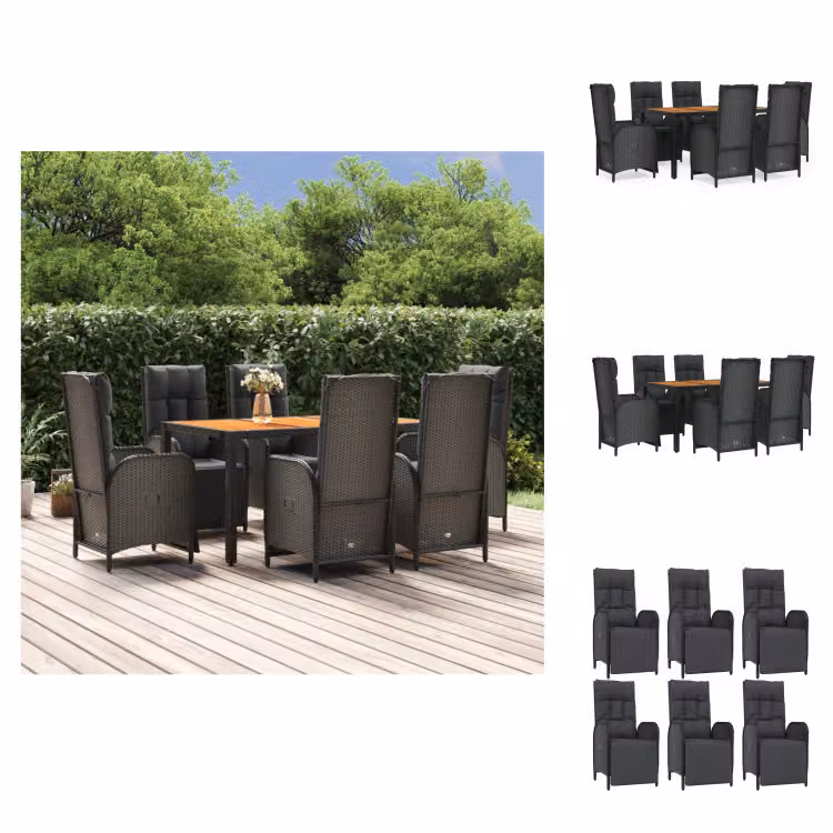 vidaXL set da pranzo da giardino 7 pezzi con cuscini in poly rattan nero - Set di mobili da giardino