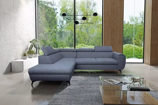 Divano angolare "Mona" Divano angolare funzione letto blu-grigio Recamiere sinistra