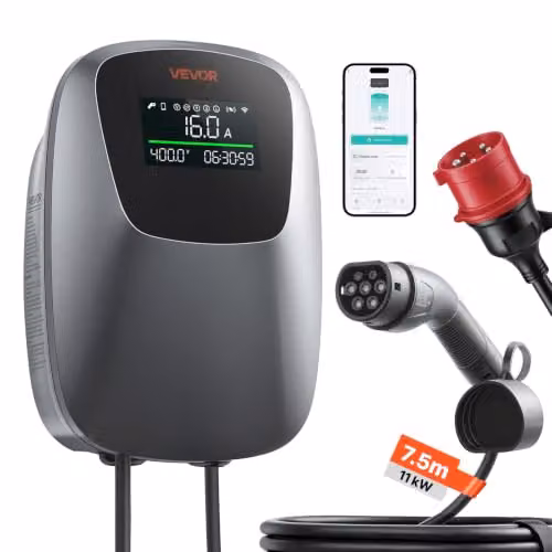 VEVOR Stazione di Ricarica per EV PHEV 11kW Trifase CEE 16A Tipo 2 Display per Veicoli Elettrici Ibridi Plug-in 400V CA, Caricabatterie Auto Uso Domestico, Controllo Remoto App, IP65, Frequenza 50 Hz