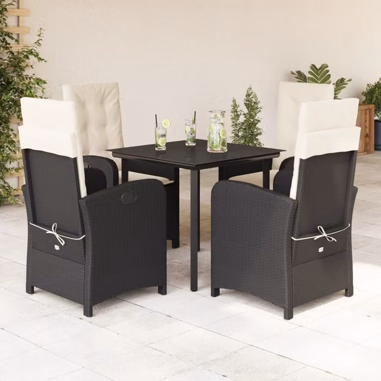Maison Exclusive - Set da pranzo da giardino 5 pezzi con cuscini in polyrattan nero
