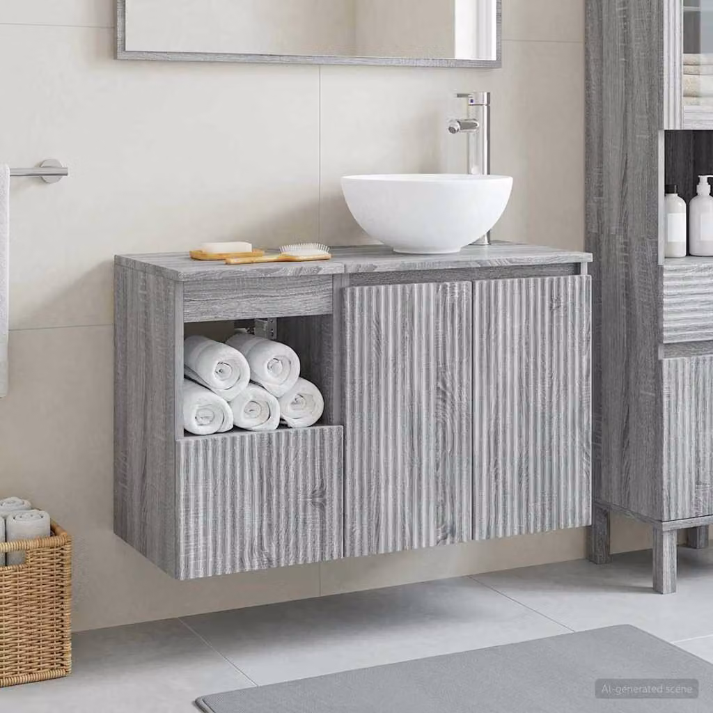 Set di mobili per il bagno moderno vidaXL composto da mobile lavabo e pensile a parete in colore grigio opaco
