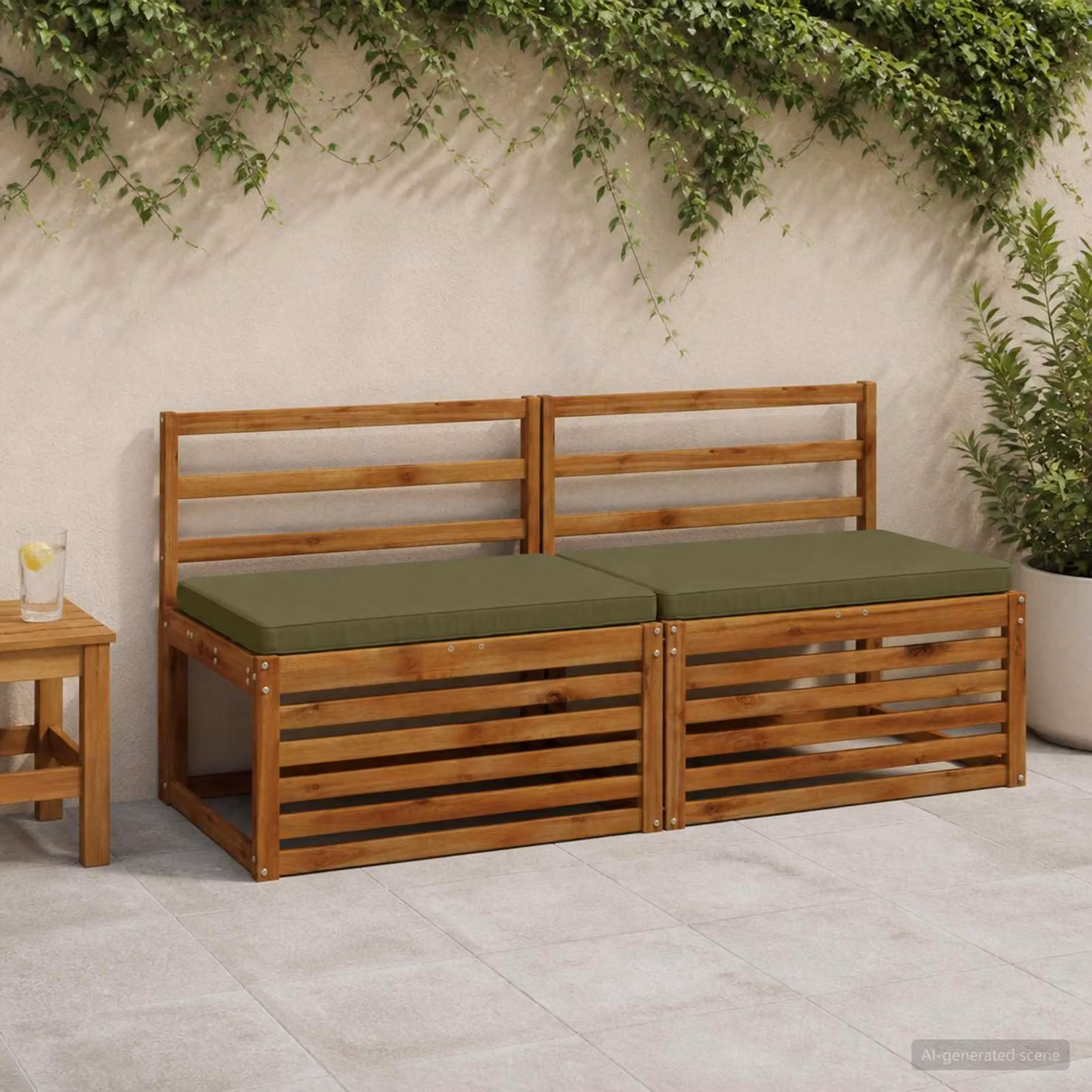 Set di 2 cuscini per panchina vidaXL VUGHT verdi in poliestere con rivestimento rimovibile e resistente ai raggi UV