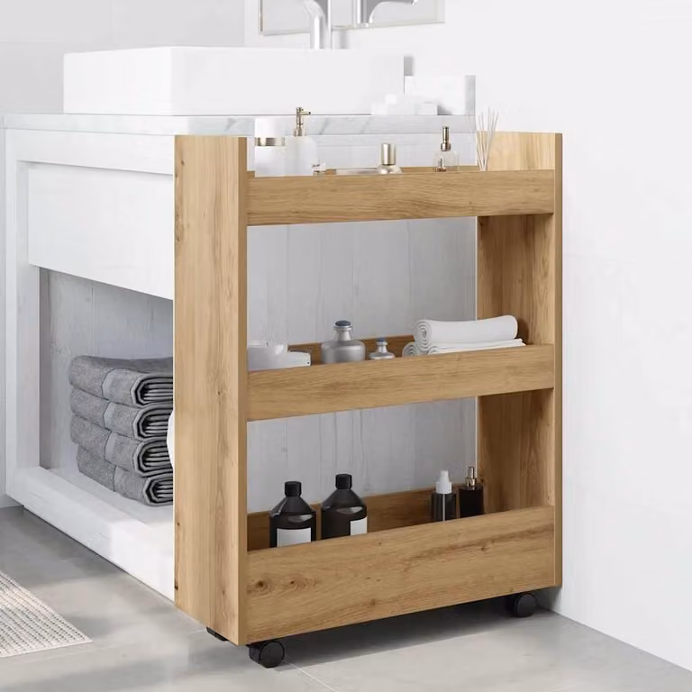 Carrello stretto a 3 livelli vidaXL in MDF color marrone con ruote per cucina, bagno o soggiorno L/P/H: 60 x 22 x 80 cm