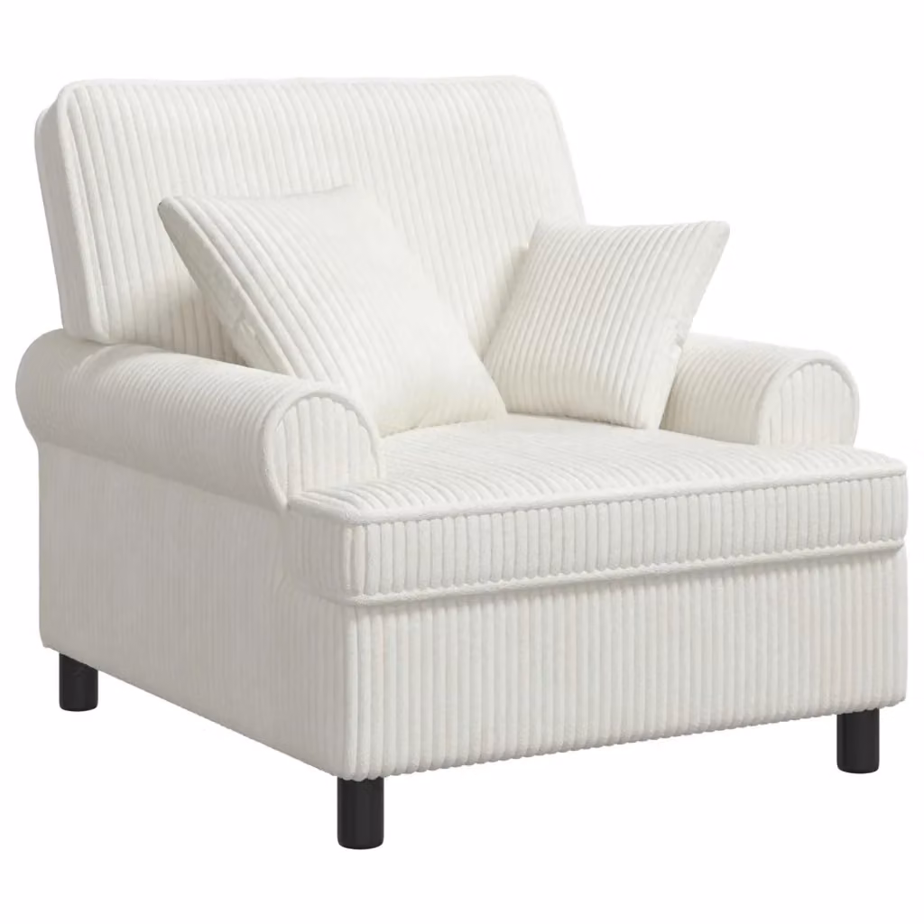 Poltrona relax XL vidaXL con cuscini in tessuto beige e bianco a righe per soggiorno e camera da letto – 2