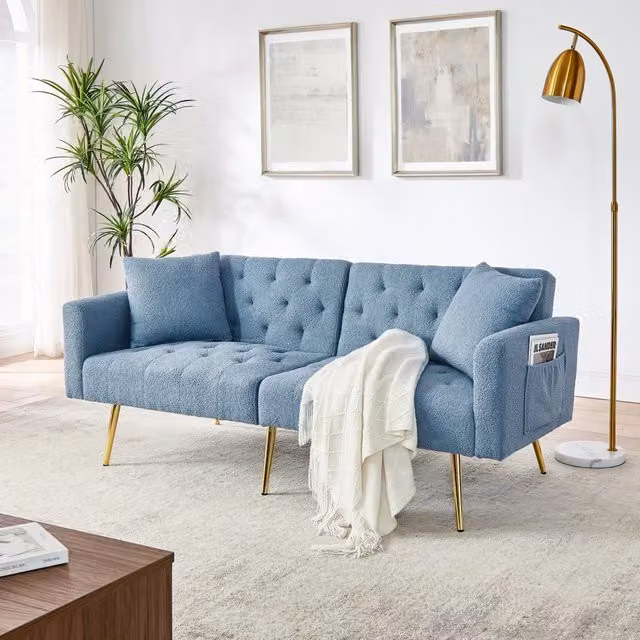 Divano 2 posti con schienale regolabile a 3 livelli in teddy blu