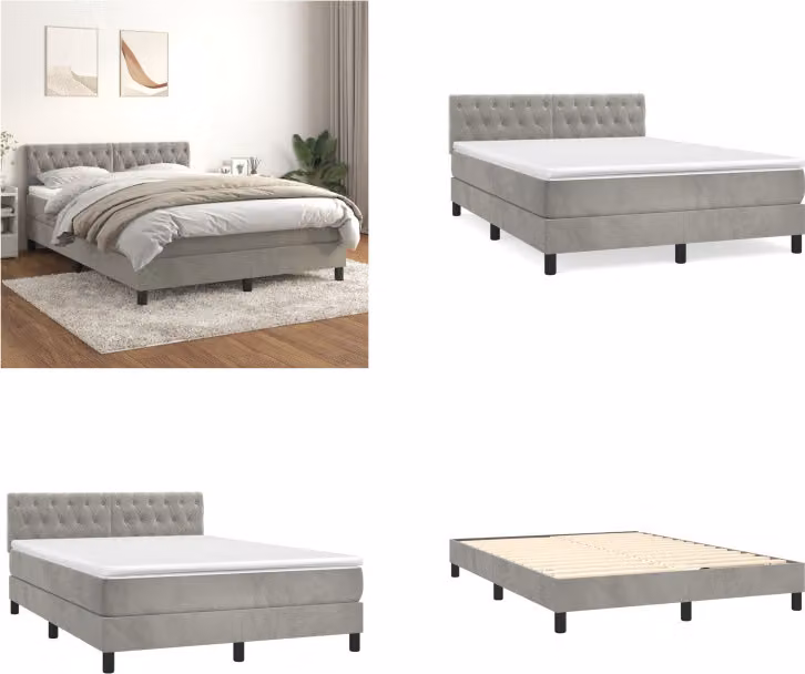 vidaXL Letto boxspring con materasso grigio chiaro 140x190 cm in velluto - Letto boxspring - Boxspringbetten - Bett - Schlafzimmermöbel