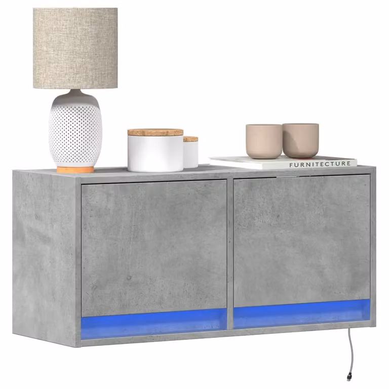 Mobile TV a parete vidaXL con luci LED integrate, Grigio Cemento, L 80 cm x P 31 cm x H 35 cm