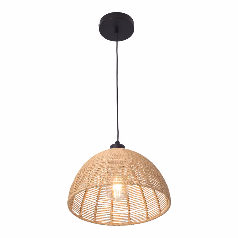 Lampada a sospensione 'Romsey' 1 x E27 regolabile in altezza Metallo e rattan 158 cm Beige / Nero