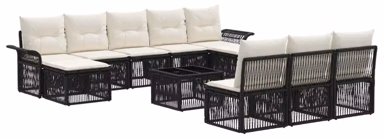 Set Divano da Giardino 11 pcs Nero polyrattan