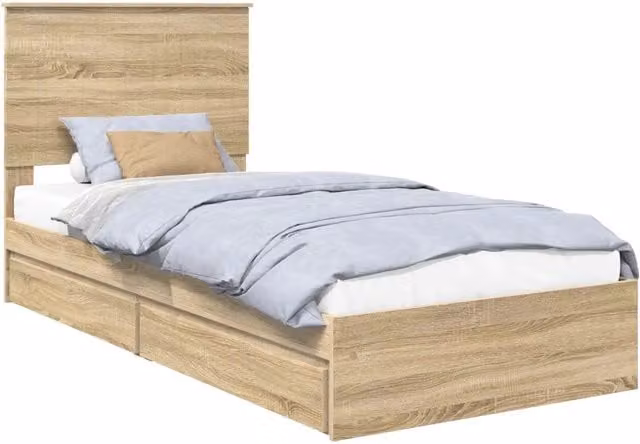 Letto singolo | Letto per adulti | Letto con Contenitore con testiera Rovere Sonoma 90 x 190 cm