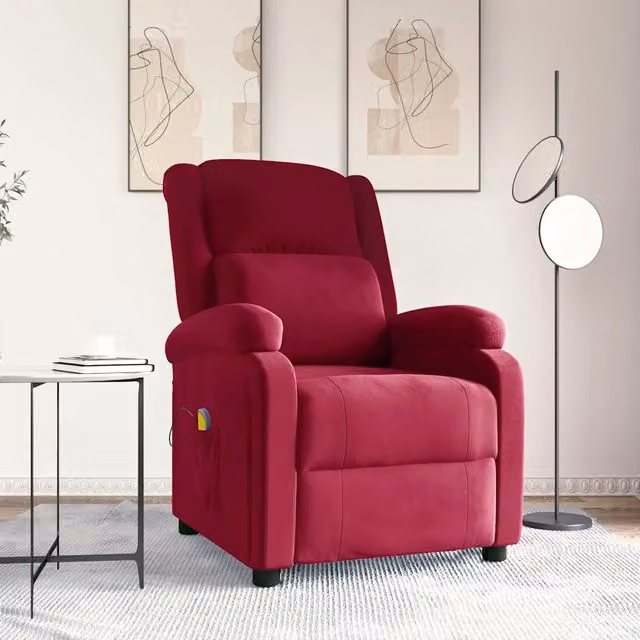 Poltrona Relax Recliner vidaXL in Velluto Rosso con Braccioli e Supporto Integrato – 1